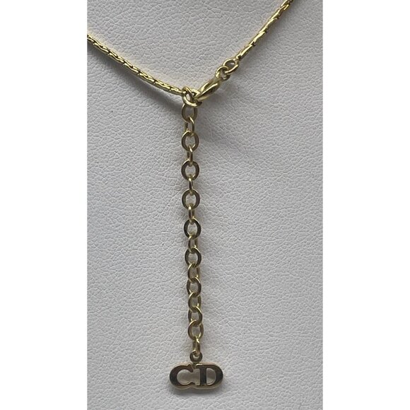 Vtg Christian Dior CD Authentic Gold V-Shaped Rhinestone Crystal Necklace 15” +2 - Picture 5 of 9